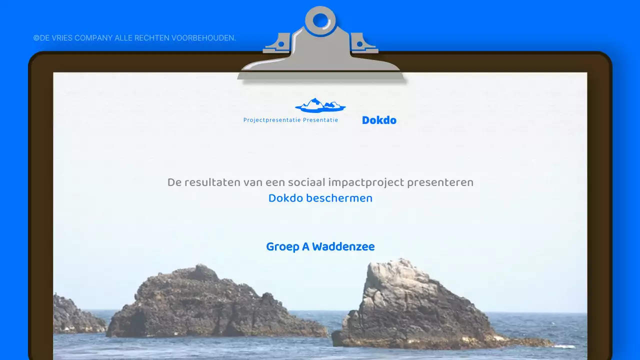Blauw en lichtblauw natuurlijk dokdo verdedigingsproject resultatenrapport