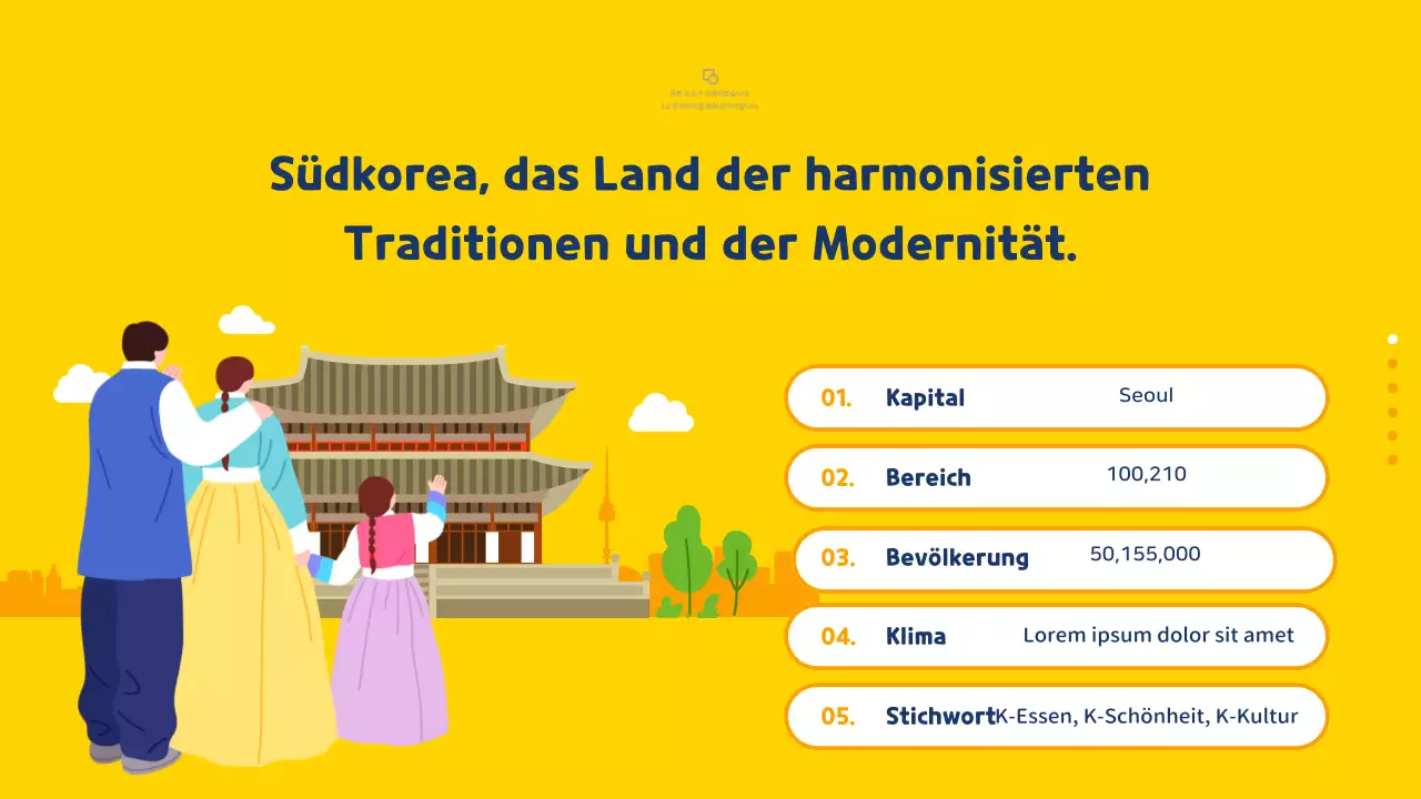 Gelb und blau illustrierter Reiseführer für Südkorea
