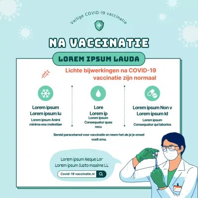 Geïllustreerde lichtblauwe en groene instructies voor vaccinatie tegen het coronavirus