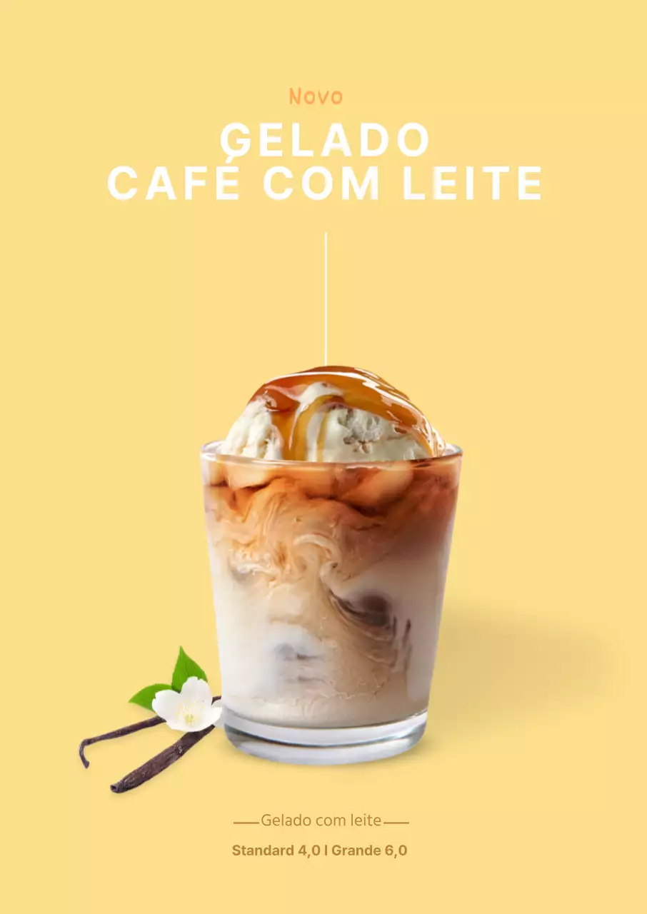 Faixa amarela simples para um café de gelado com leite