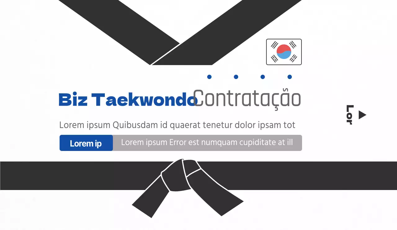 Estilo simples em preto e azul para informação e promoção de uma escola de taekwondo
