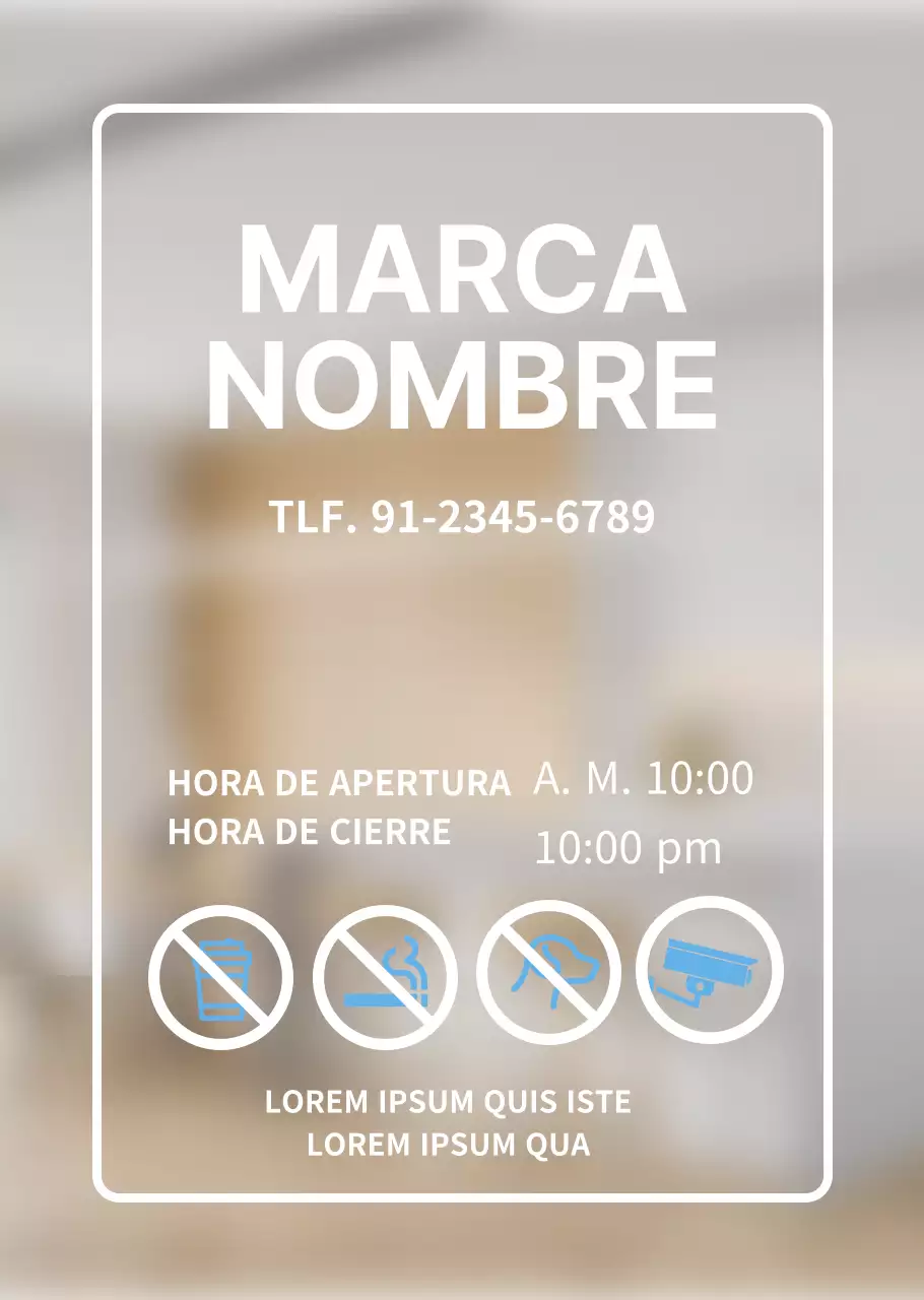 Cartel transparente azul claro de horario de apertura sencillo