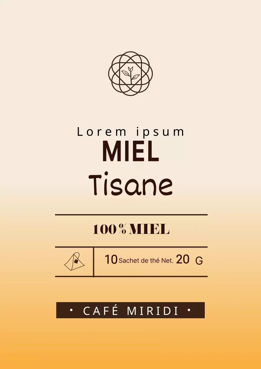 Conception d'une étiquette simple pour un produit à base de thé aux herbes avec des dégradés de jaune