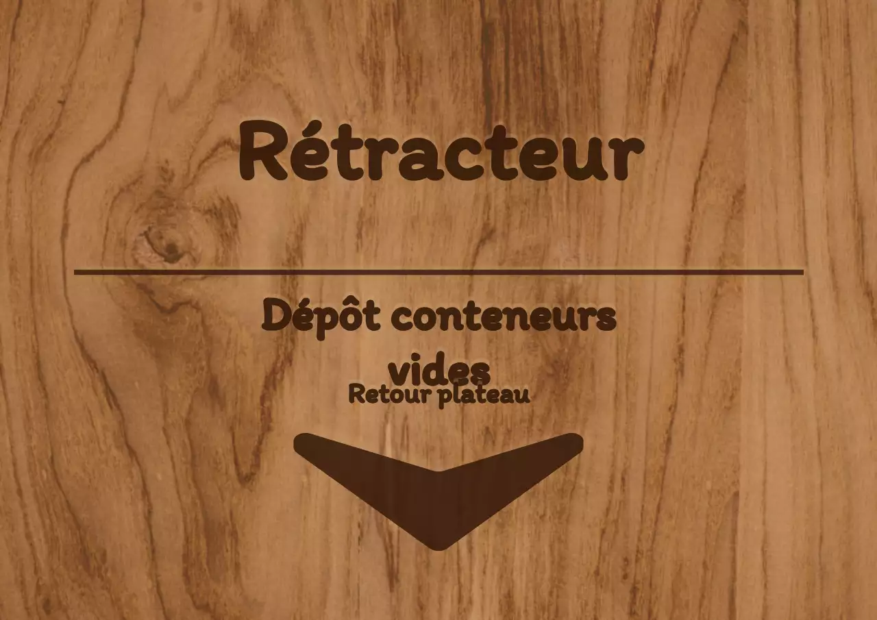 Signalétique intérieure de la cantine avec des couleurs brunâtres et un concept simple en bois