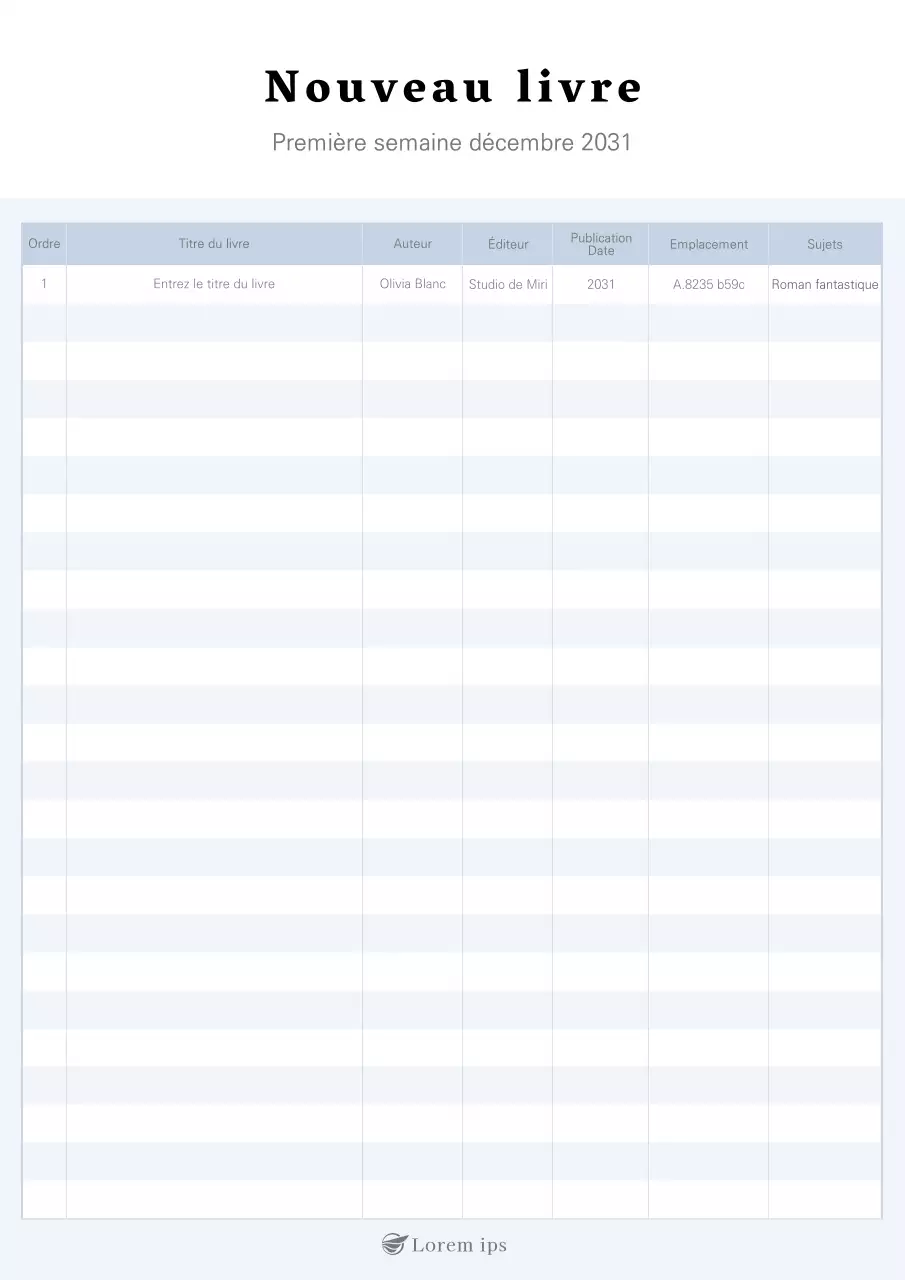 Une simple table des matières de couleur mauve