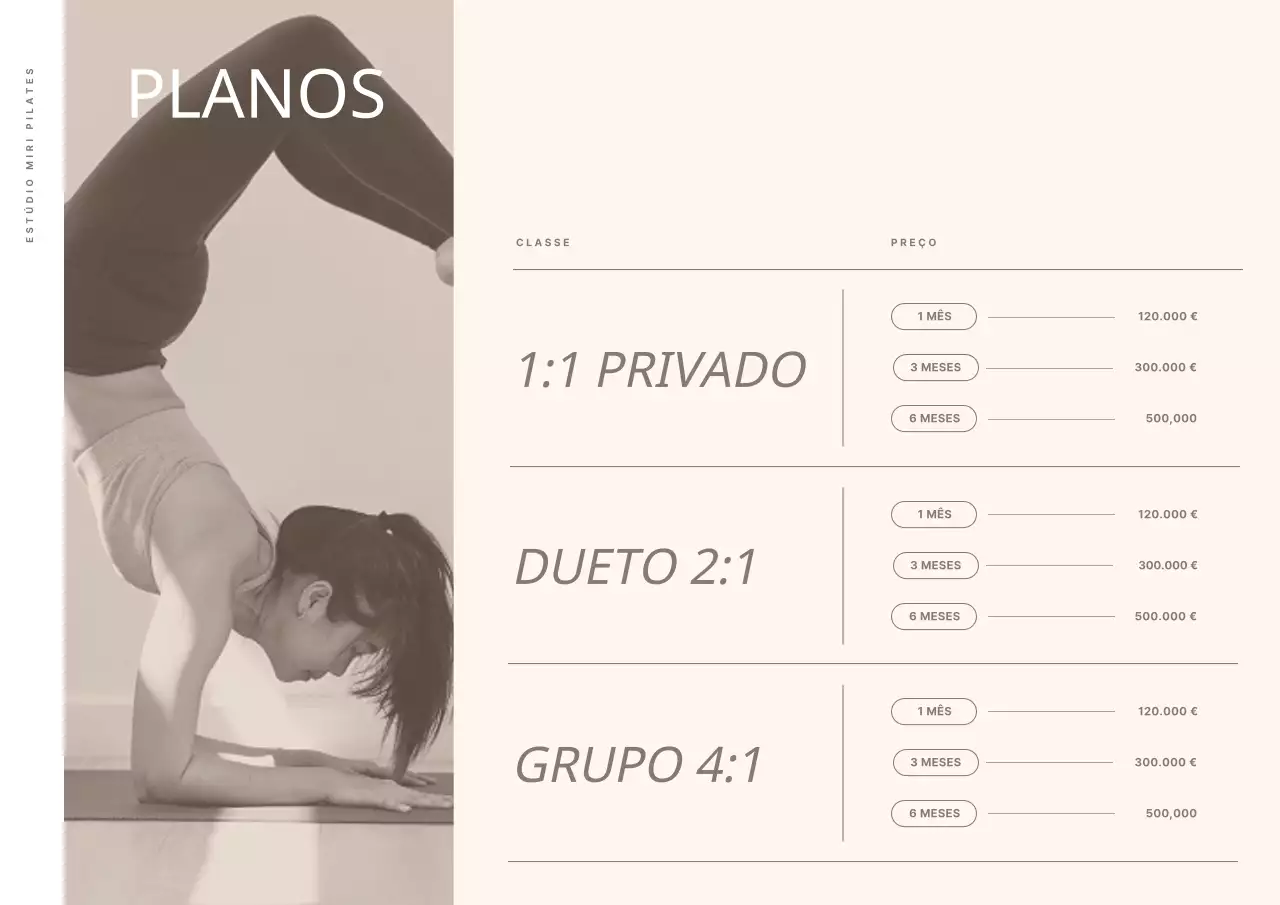 Calendário de Pilates com uma disposição fotográfica emotiva em tons de bege e castanho
