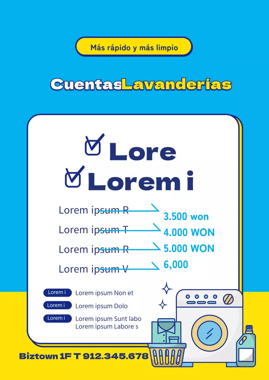 Letras azules y amarillasIlustración resaltadaPromociona una tintorería limpia