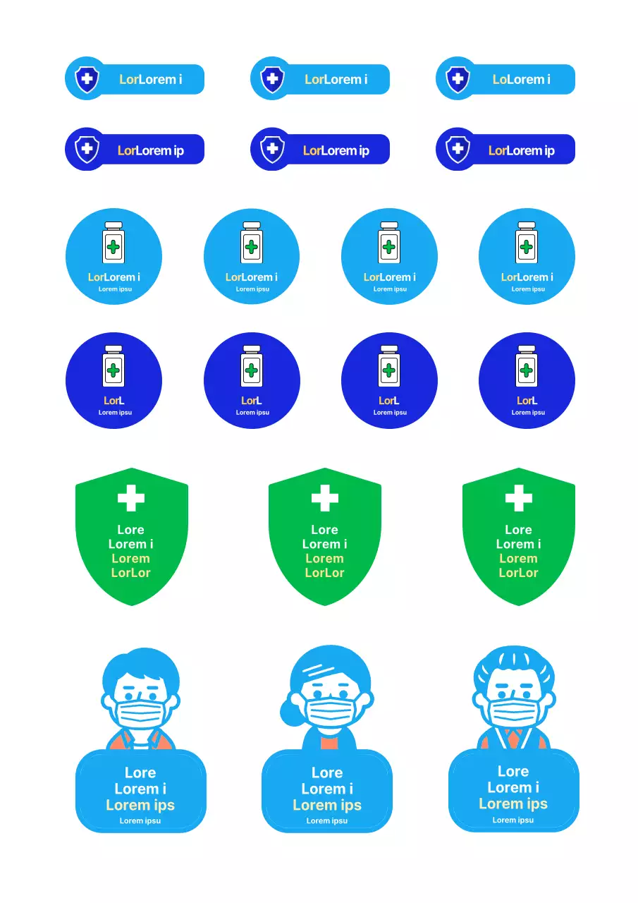 Adhesivo azul simple de vacunación contra el coronavirus adhesivo a mano alzada para organizaciones sanitarias