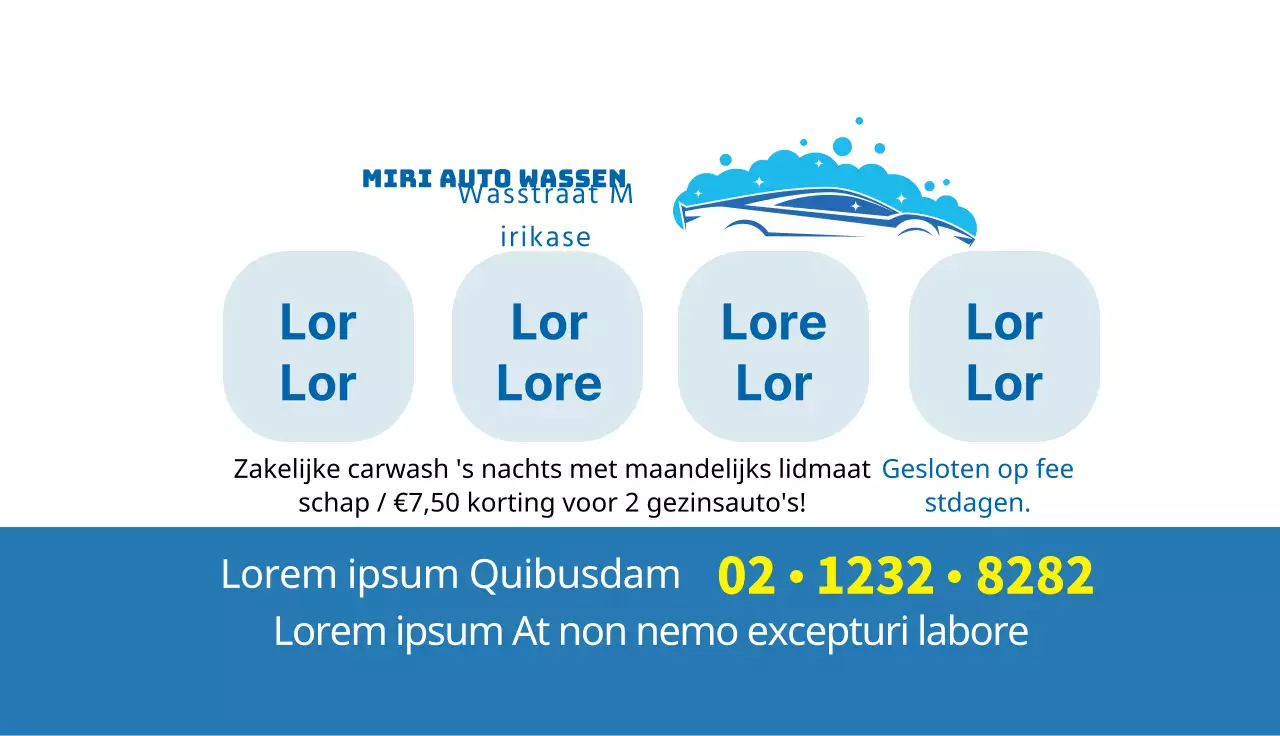 Blauwe illustratie Promotie van een schone wasstraat in een autocentrum