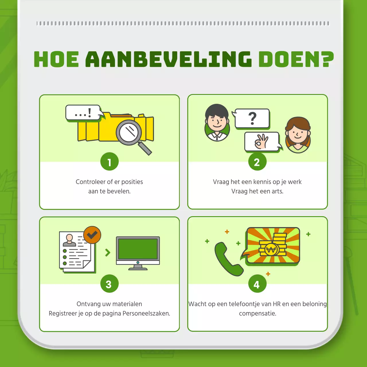 Groene eenvoudige lijn illustratie en 3D werknemerskaart combinatie thema voor het introduceren van interne verwijzingssysteem