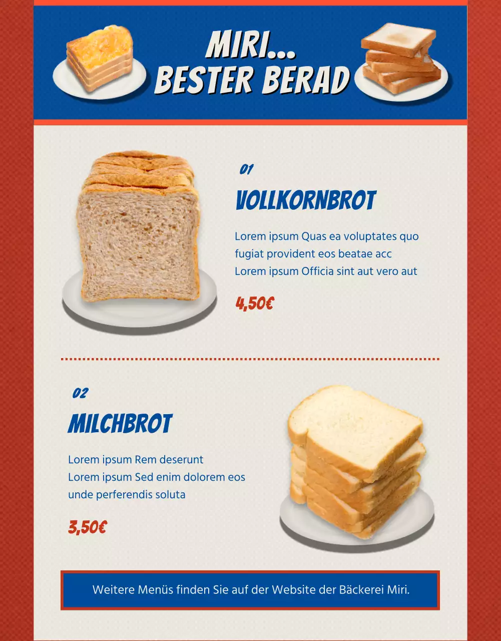 Einführung von rotem und blauem Vintage-Brot