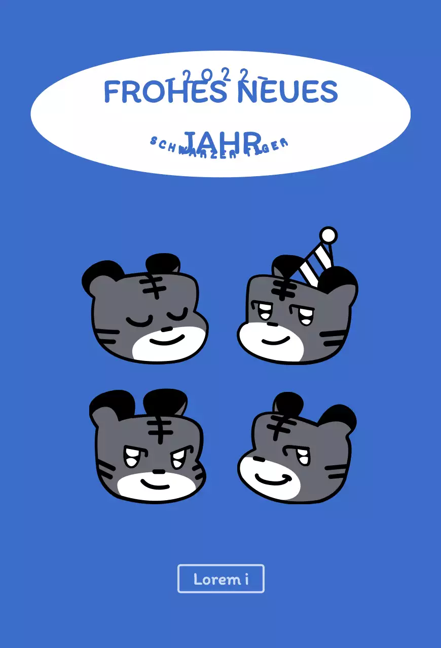 Blau und weiß runden niedlichen Tiger Illustration Konzept neues Jahr