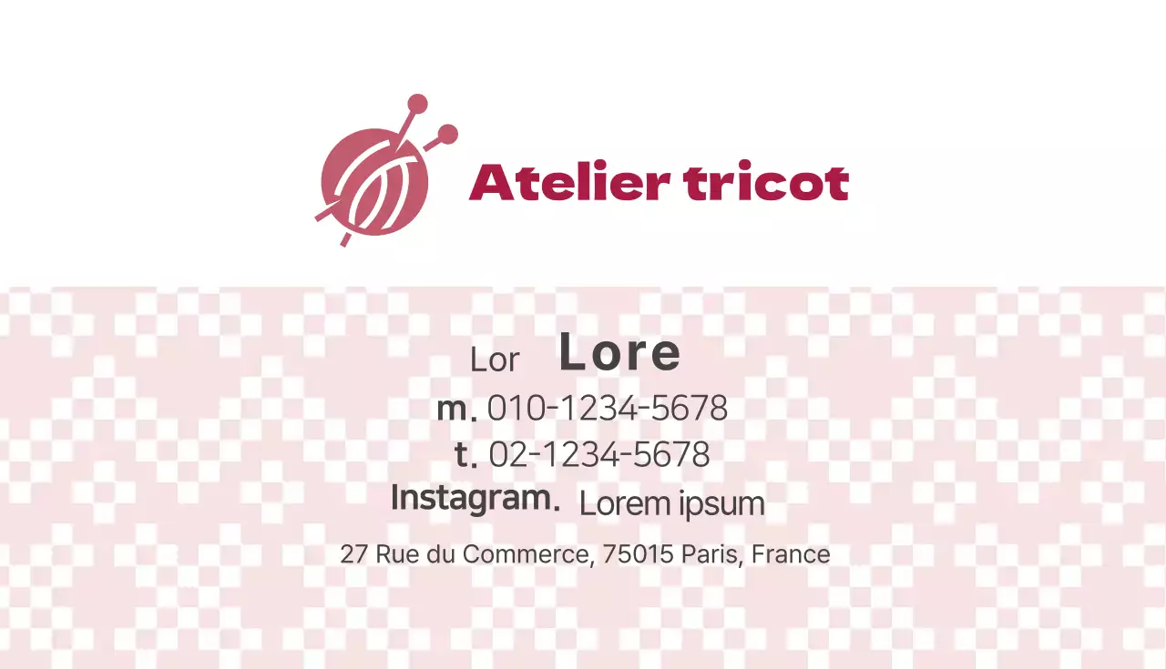 Carte de visite auto-illustrée d'un atelier de tricot