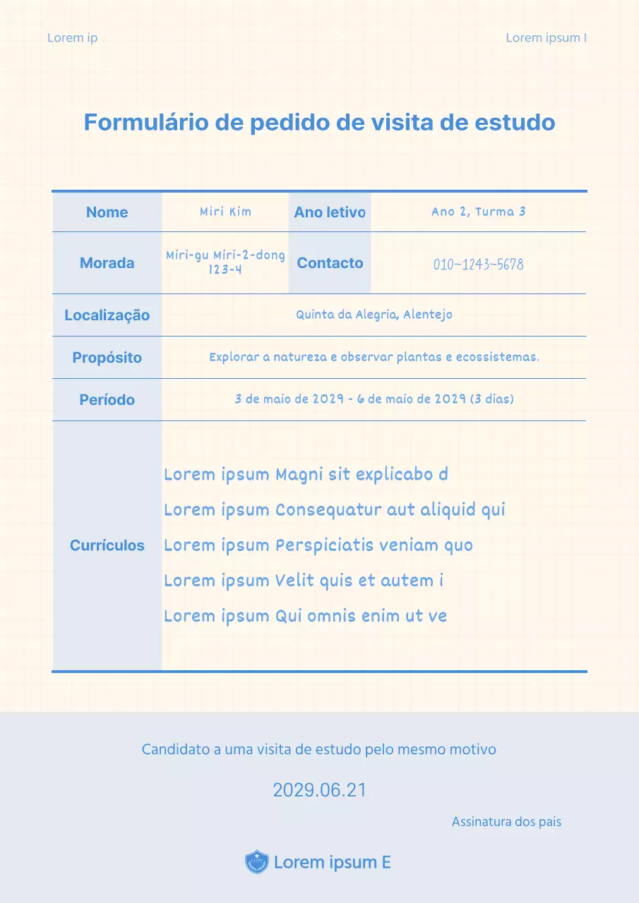 Formulário de candidatura axadrezado azul e amarelo