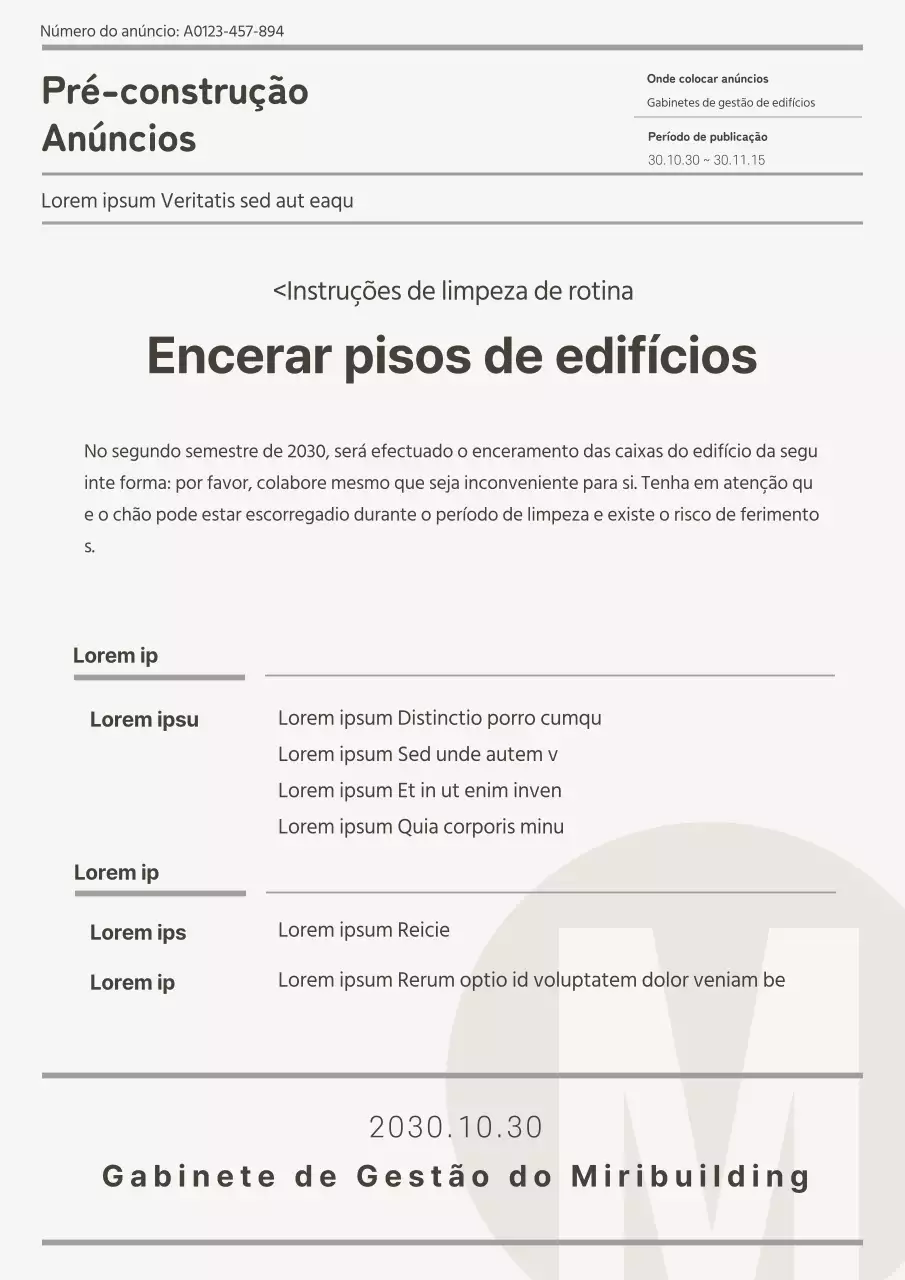 Formatação de documento de anúncio de anúncio simples, em tons de cinzento