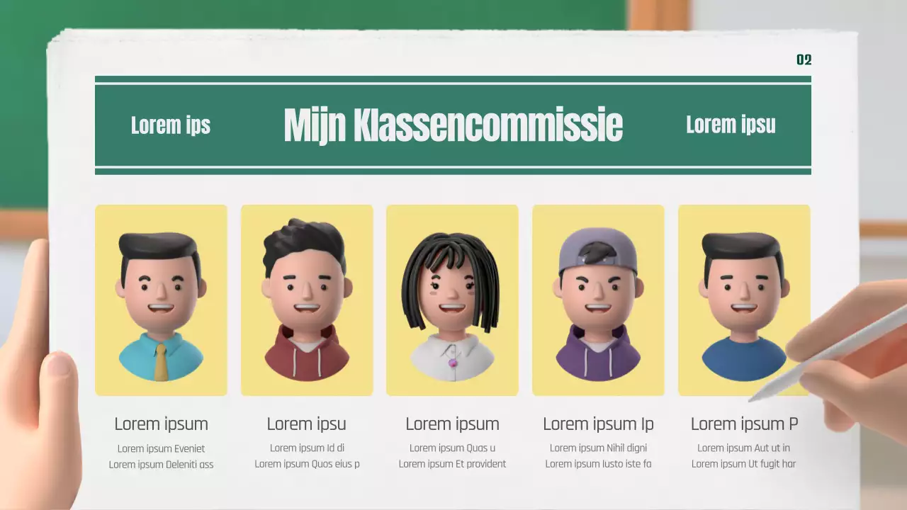 Onze klassenkrant in groen en geel, 3D stereoscopisch