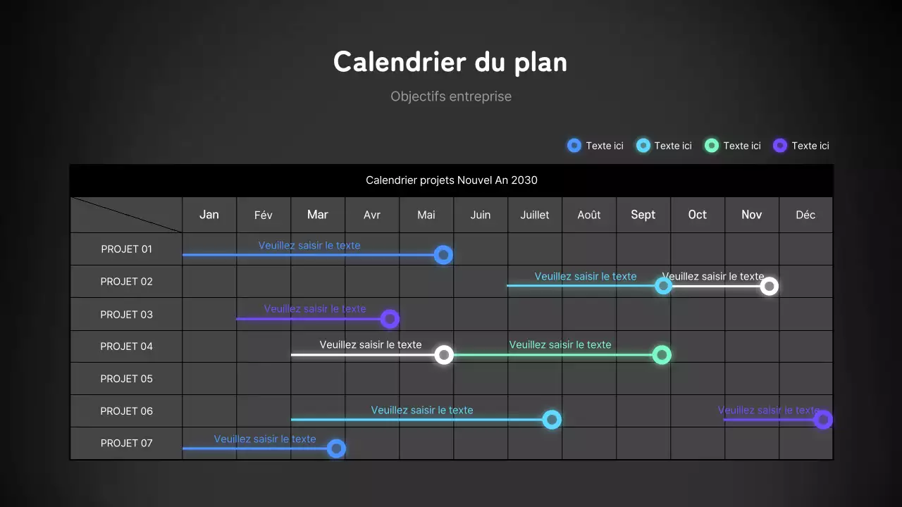 Diagramme de Gantt de l'entreprise en bleu néon