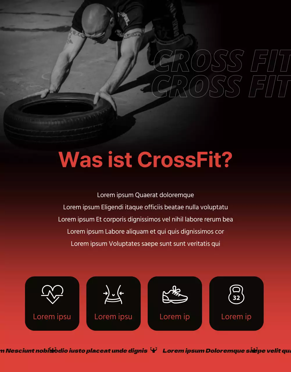 Werbung für eine trendige Crossfit-Veranstaltung im Fitnessstudio in Orange und Schwarz