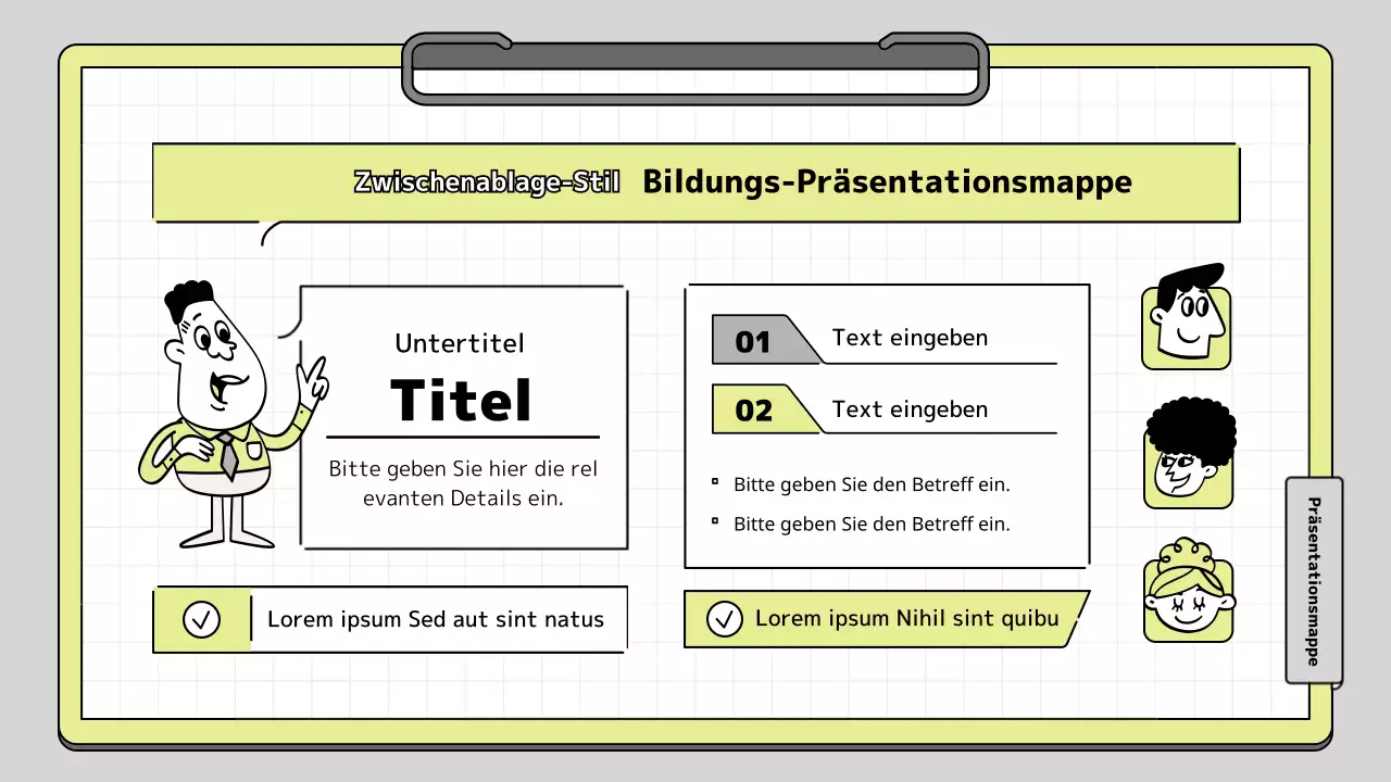 Klemmbrett Konzept pädagogische Präsentation Kit in Kalk und weiß