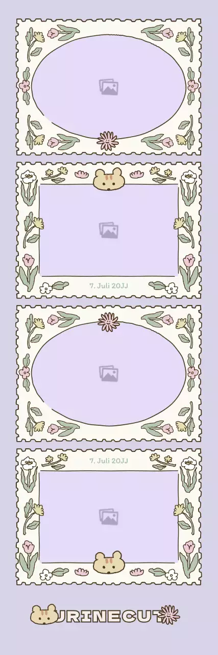 Vierfarbiger Fotorahmen mit niedlichen Illustrationen in Mauve