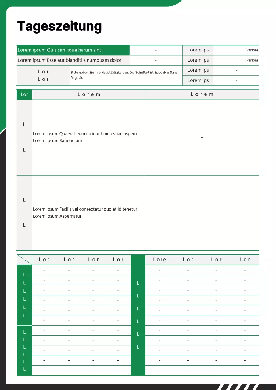 Ein einfacher schwarz-grüner Tagesplaner