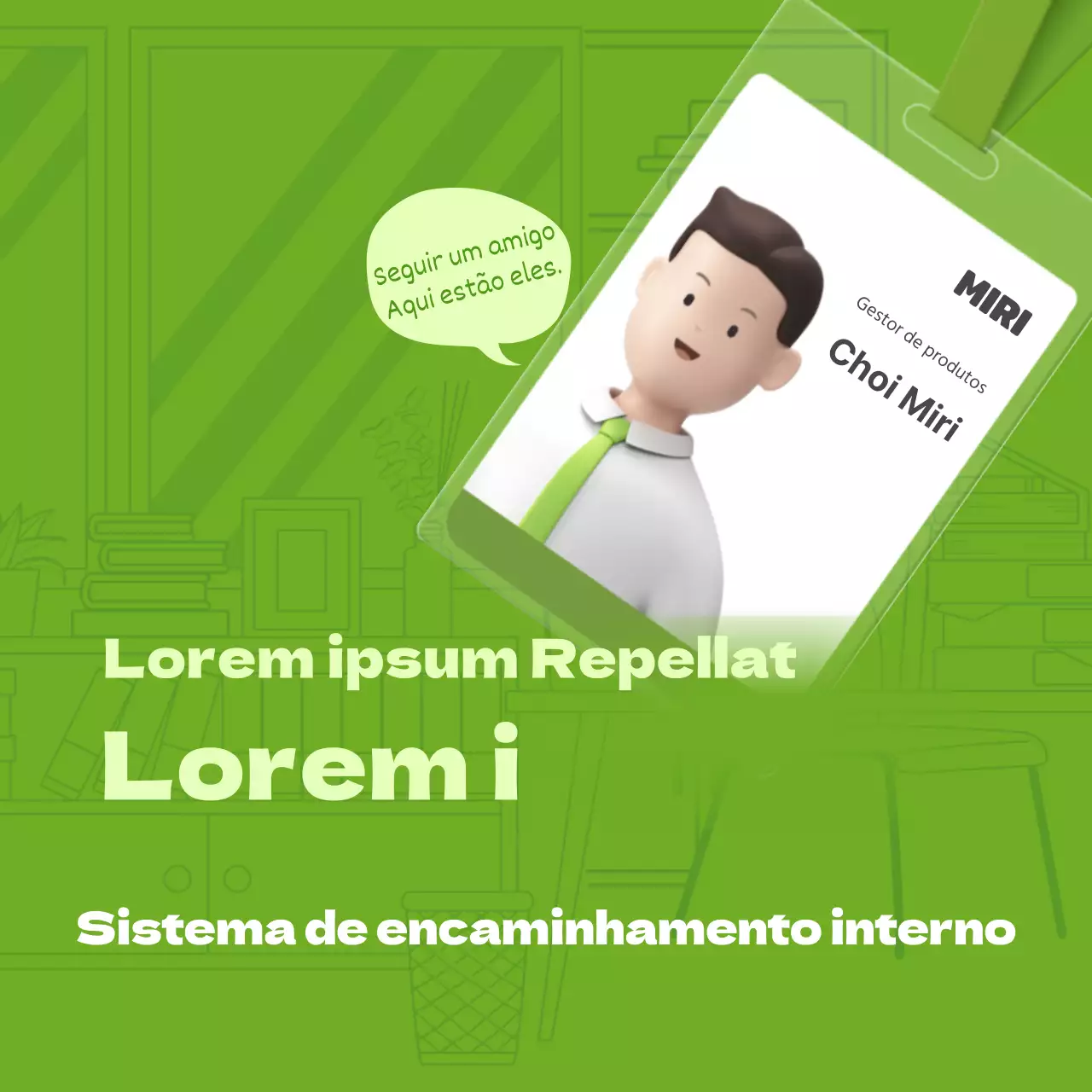 Ilustração de linha simples verde e tema de combinação de cartão de funcionário 3D para introduzir o sistema de referência interno