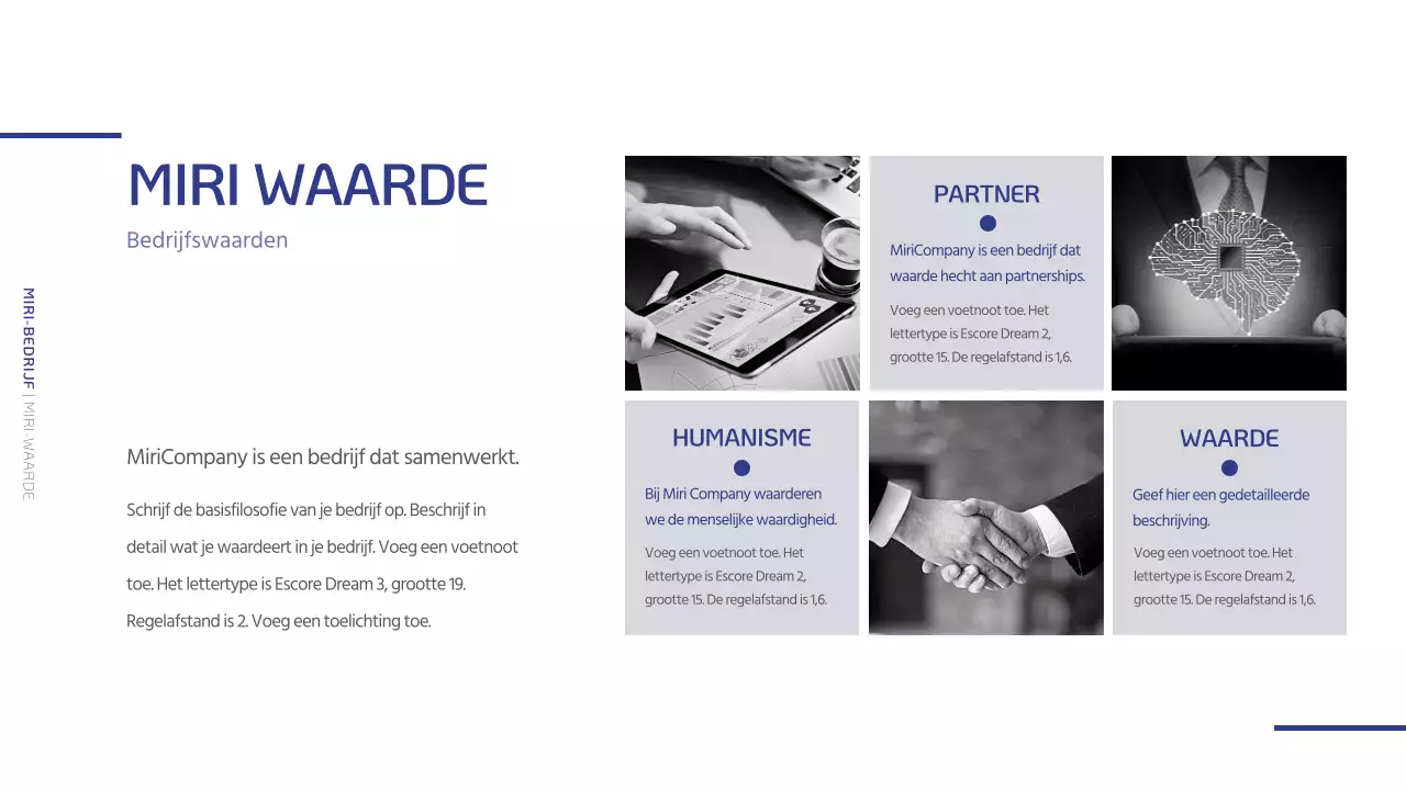 Een eenvoudig bedrijfsprofiel in marineblauw en grijs