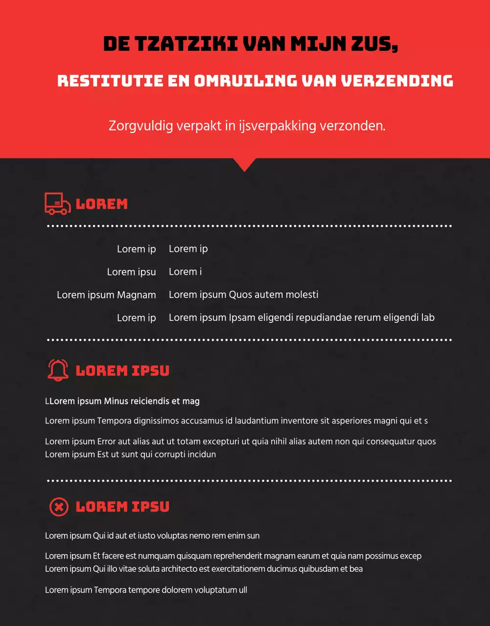 Een eenvoudig overzicht van diepvriesproducten in zwart en roodEventpromotie