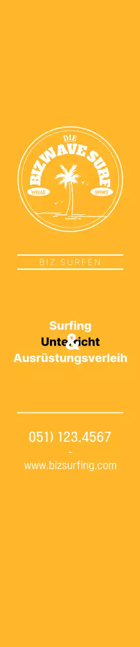 Ein einfaches blaues und gelbes Surfer-Emblem als Logo für den Laden.