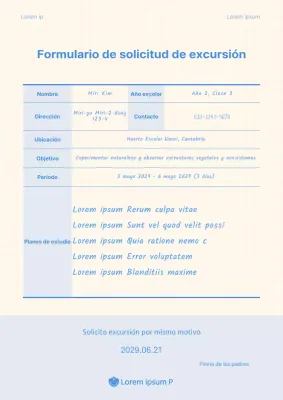 Formulario de solicitud a cuadros azules y amarillos