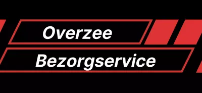 Promoot een internationale verzendservice met een zwarte en rode diagonale rechthoek