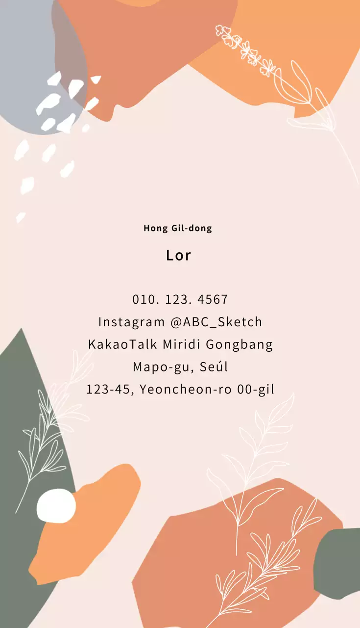 Tarjeta de visita del taller de ilustración naranja-rosa