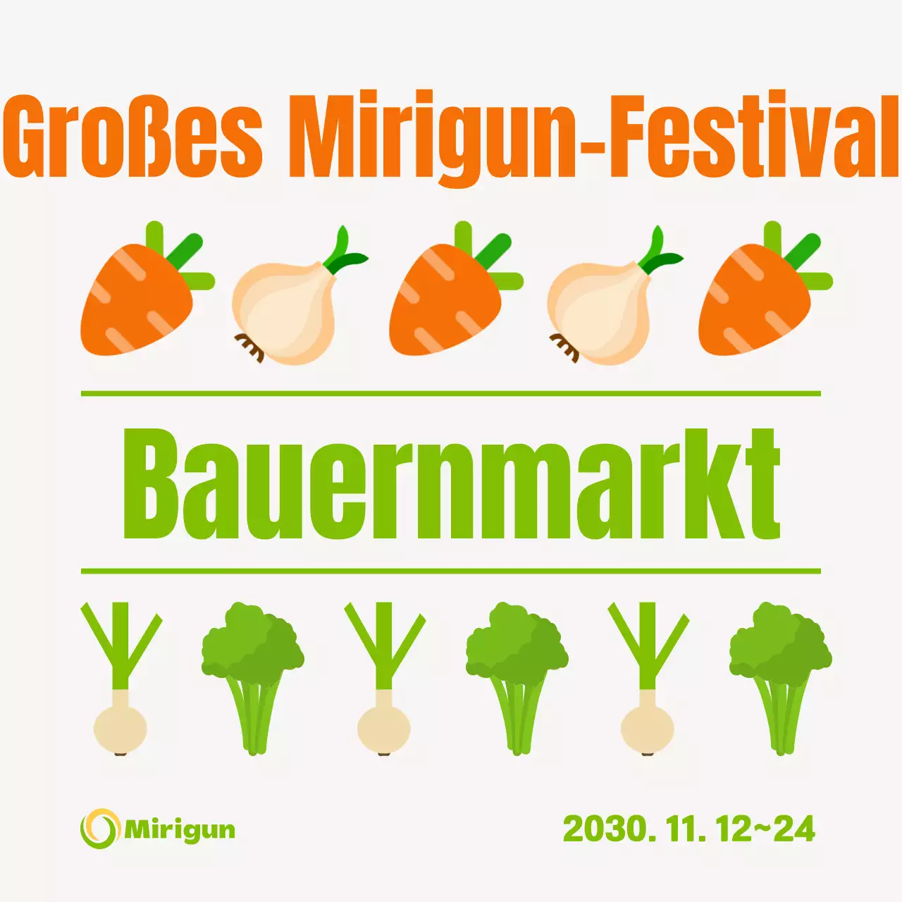 Niedliche Gemüsesymbole in Orange und Chartreuse zur Werbung für landwirtschaftliche Feste