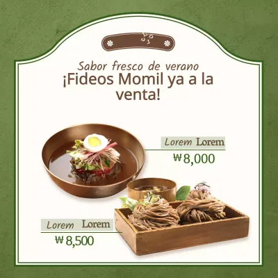 Lista de precios de los fideos de arroz con foto resaltada en verde
