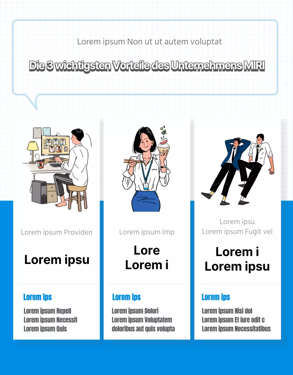 Blaues und gelbes Webzine mit einführendem Firmen-Newsletter