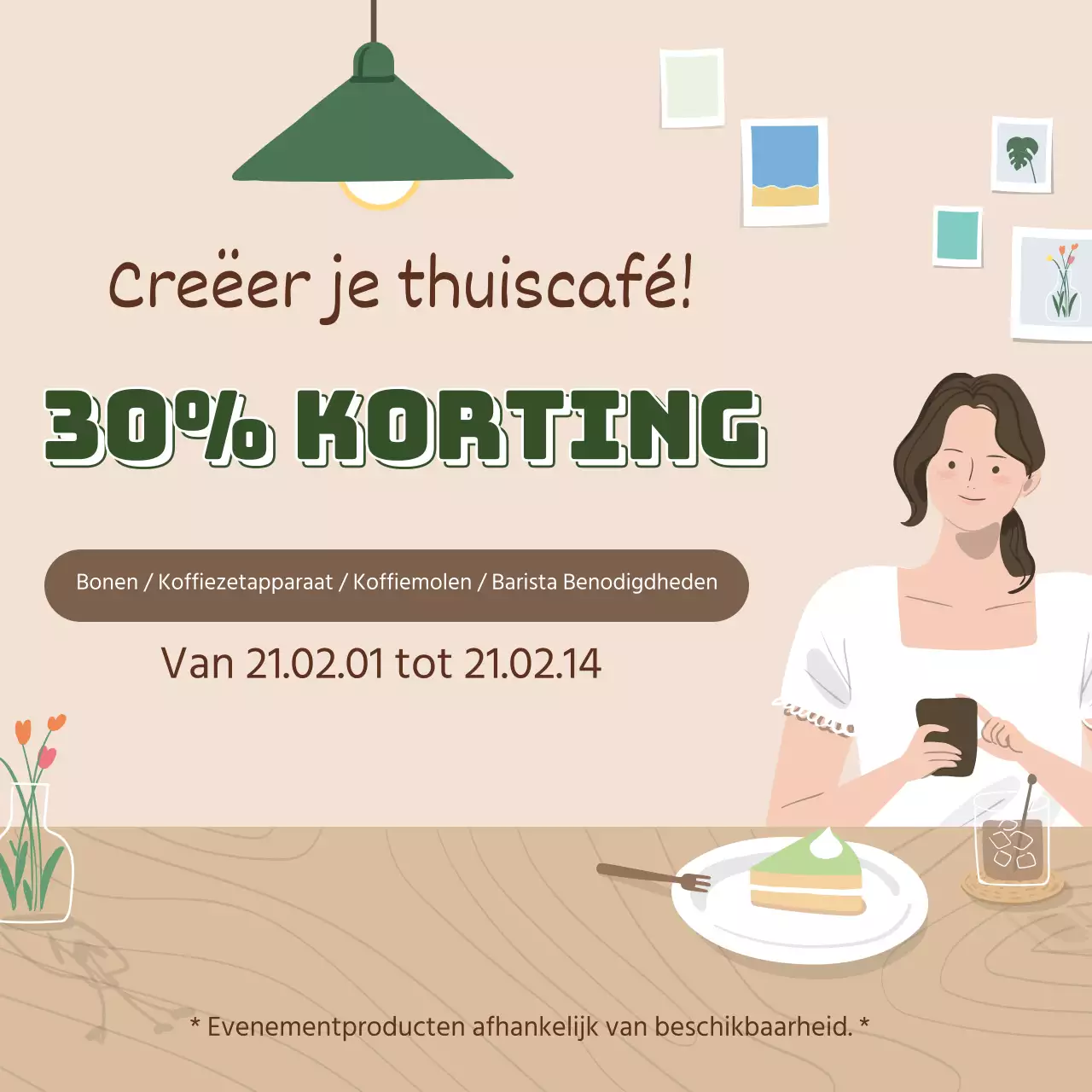 groen beige illustratie modern interieur home cafe evenement promotie