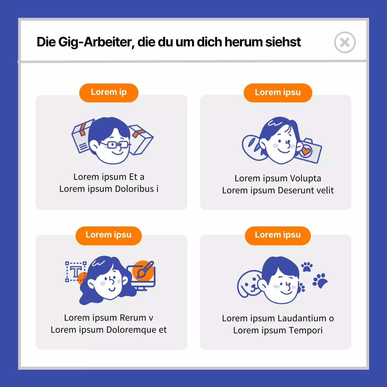 blau orange niedlich illustration geekworker cardnews
