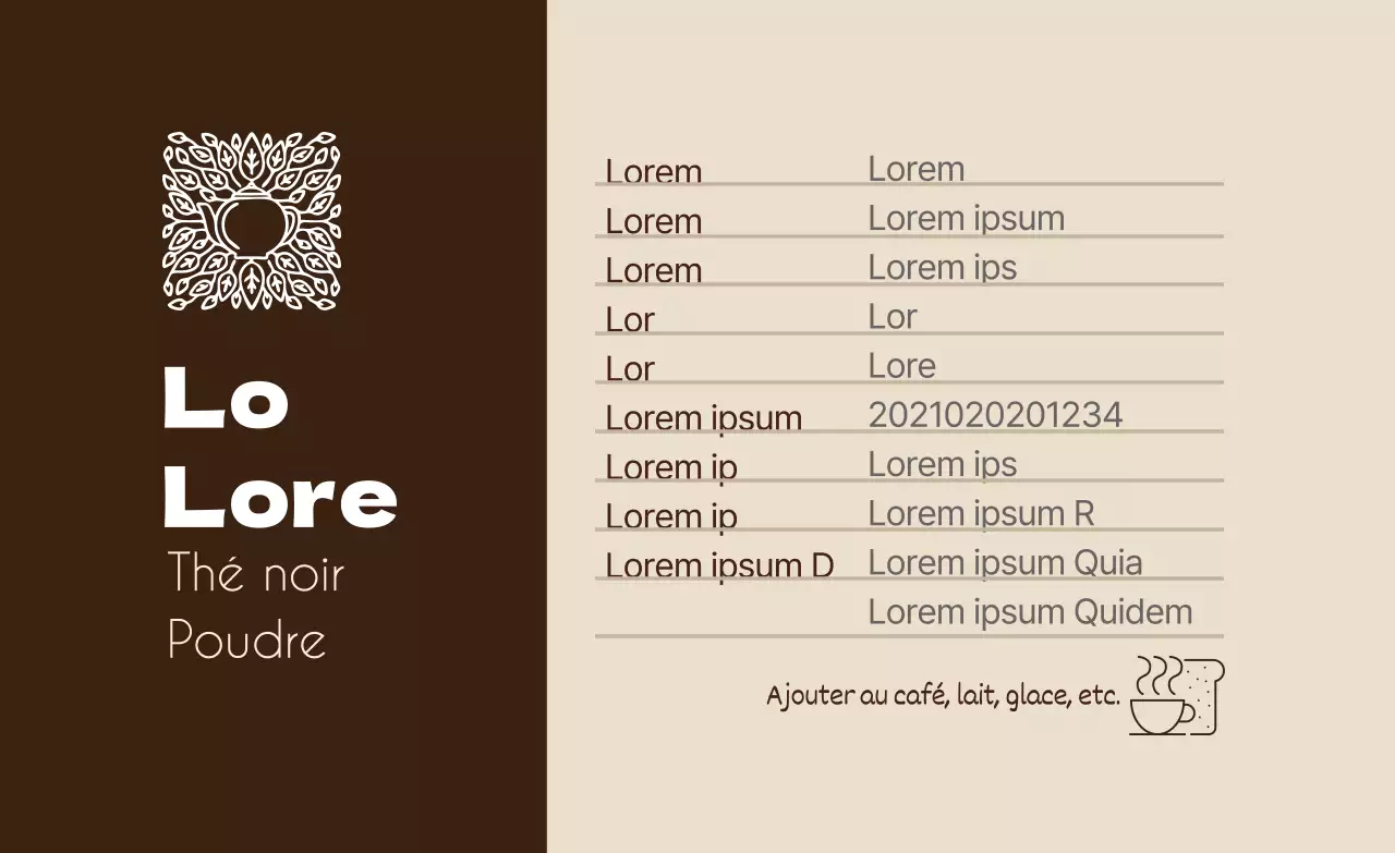 Marron logo clean food black tea powder detail label