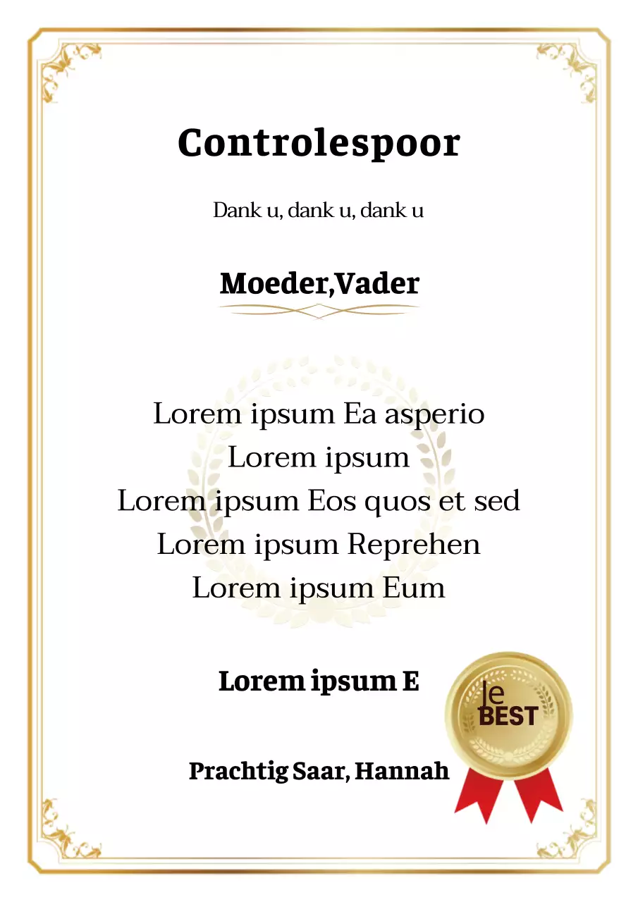 Bedankbrief voor ouders poster in wit en goud