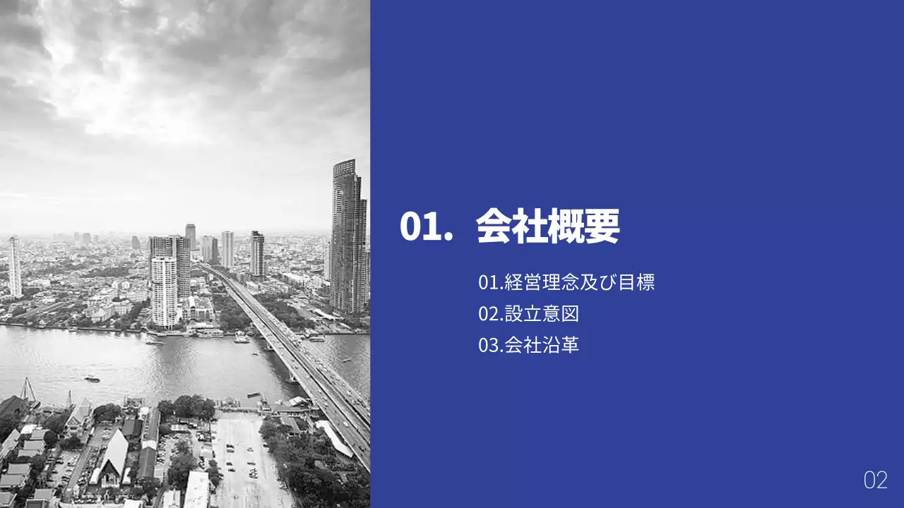 青 シンプル 会社概要 プレゼンテーション