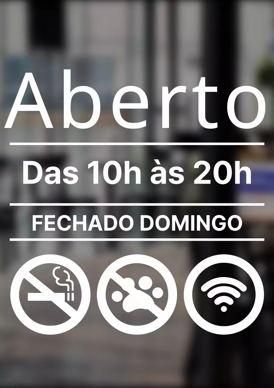 Horário de funcionamento do café e sinalização