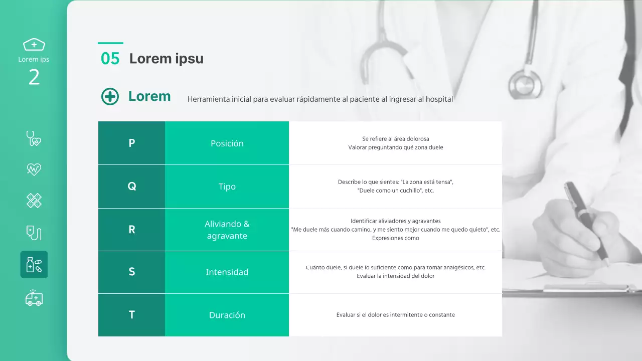 Presentación en clase de enfermería en la que se destacan las ilustraciones verdes