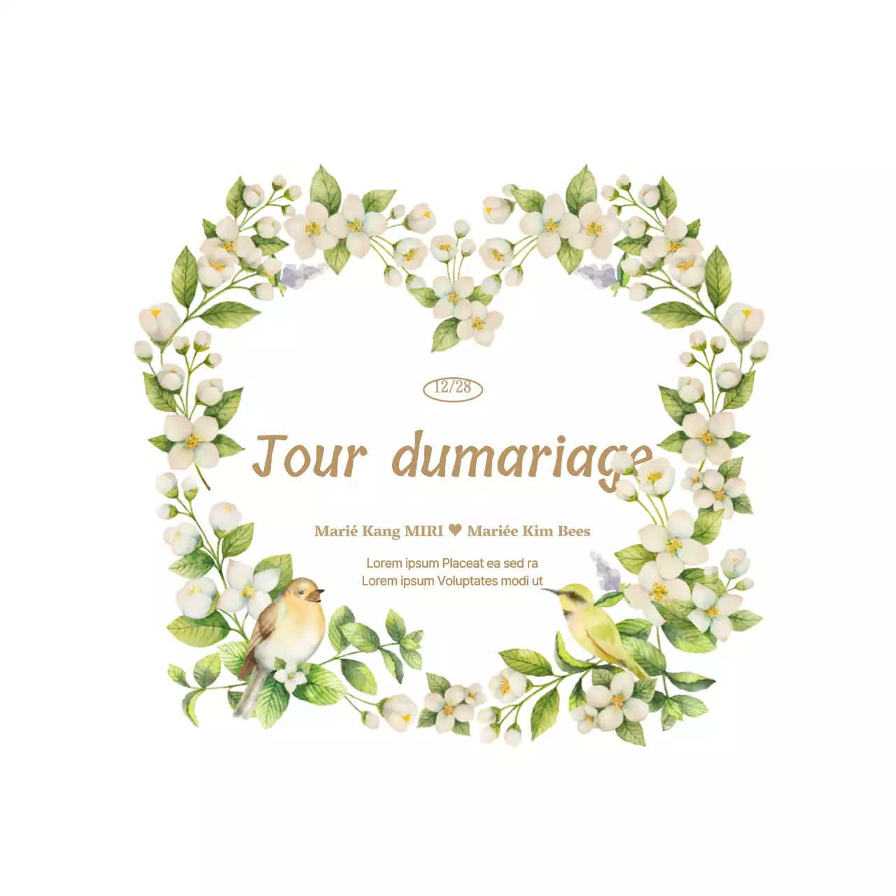 Note de remerciement de mariage émotionnelle et simple, dans un cadre floral