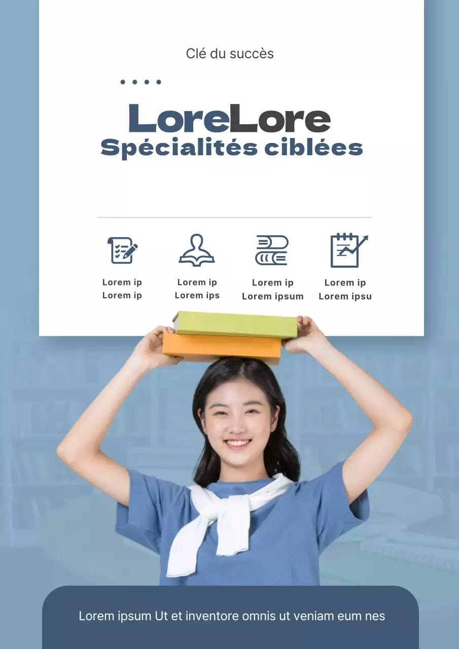 Une introduction claire au programme scolaire de l'école avec des icônes bleues et vertes.