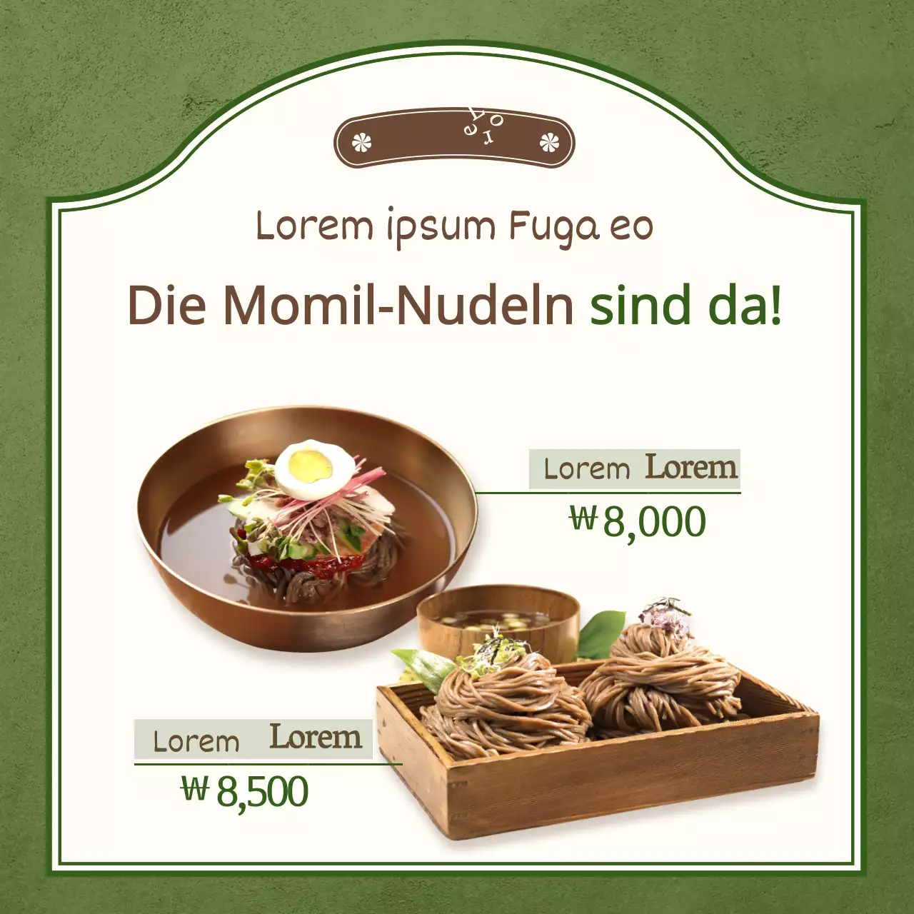 Preisliste für Reisnudeln mit grün unterlegtem Foto