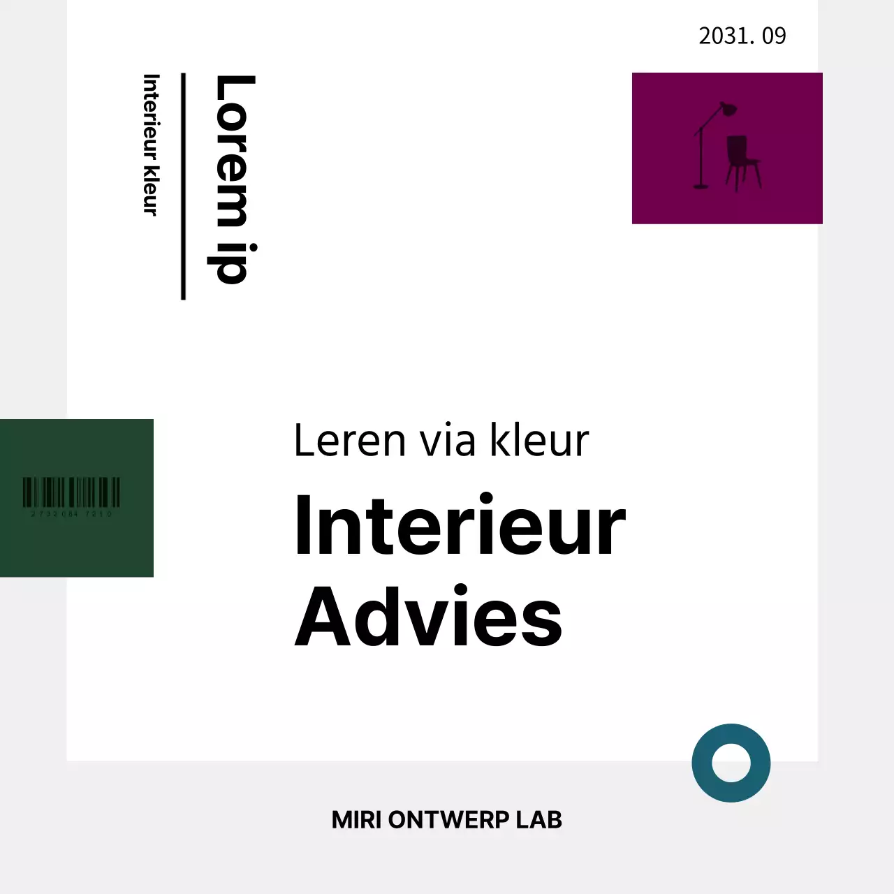 Magazine-stijl interieuradvies in groen en paars Simple Card News