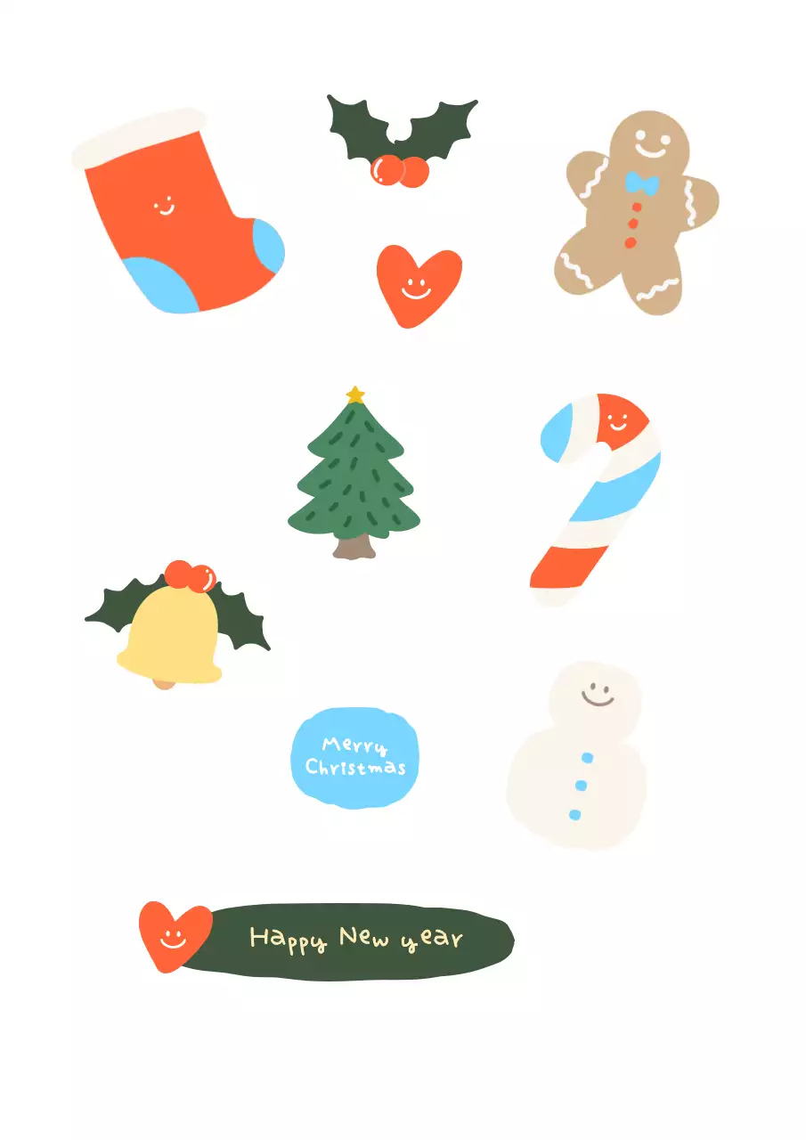 白いかわいいクリスマスイラストのフリーフォームステッカー