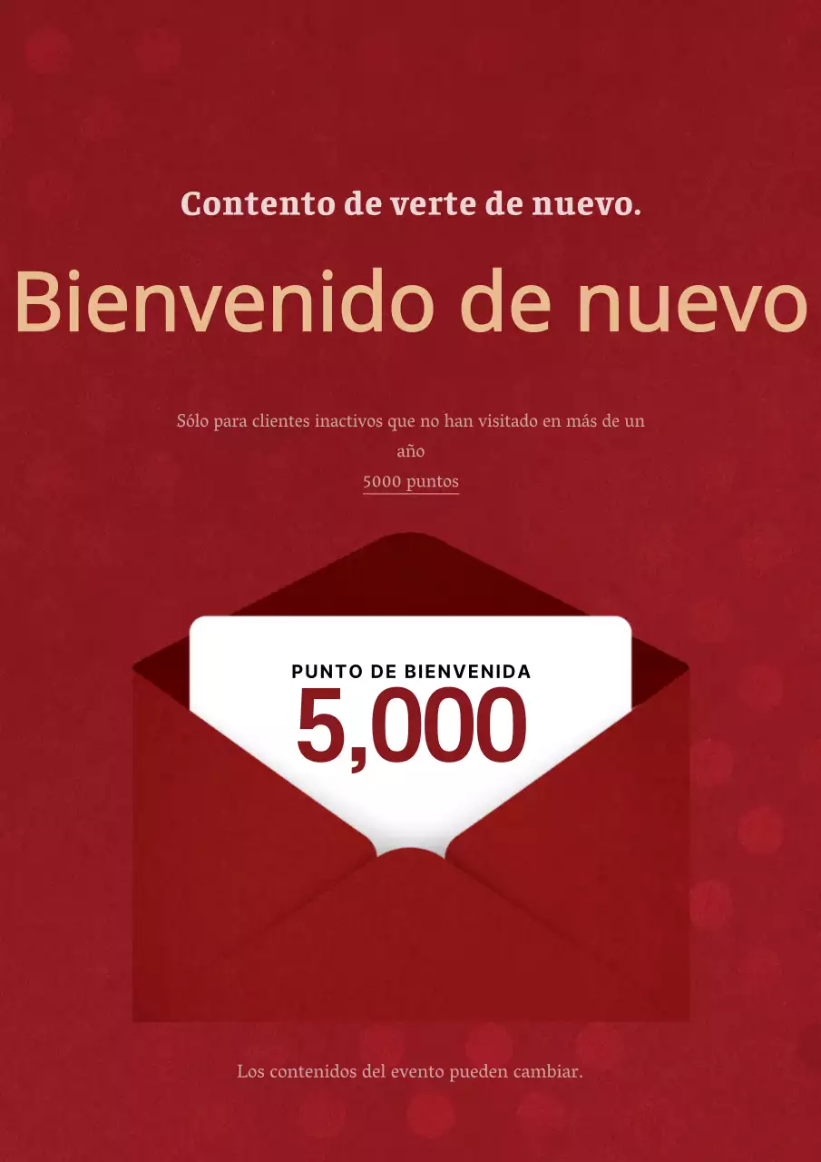 Promueva las ofertas de descuento entre los socios inactivos con un concepto elegante con sobres rojos