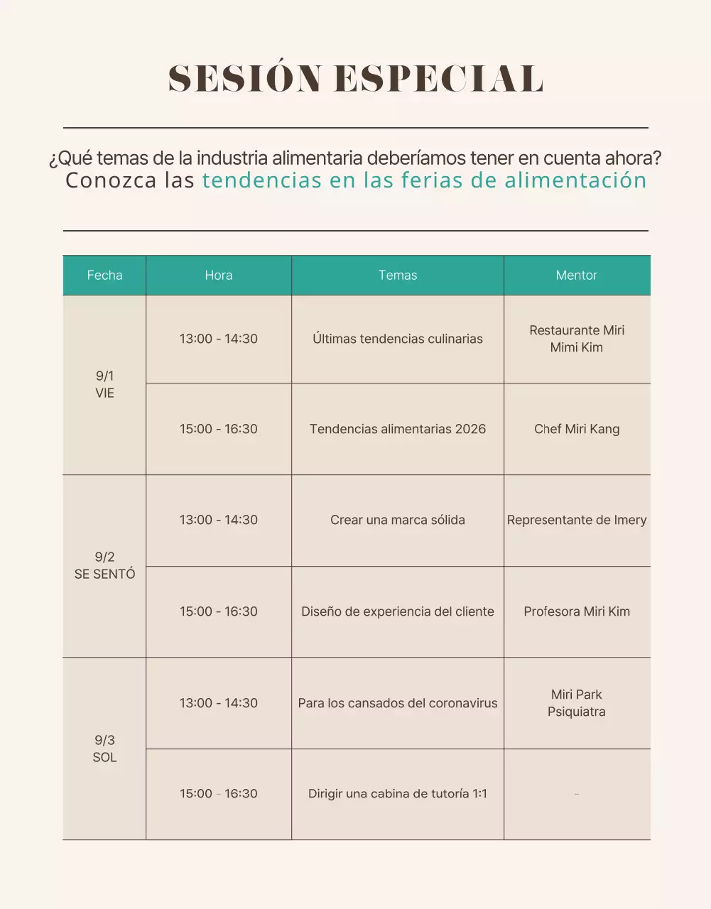 Una limpia feria de alimentos de color marrón y turquesa
