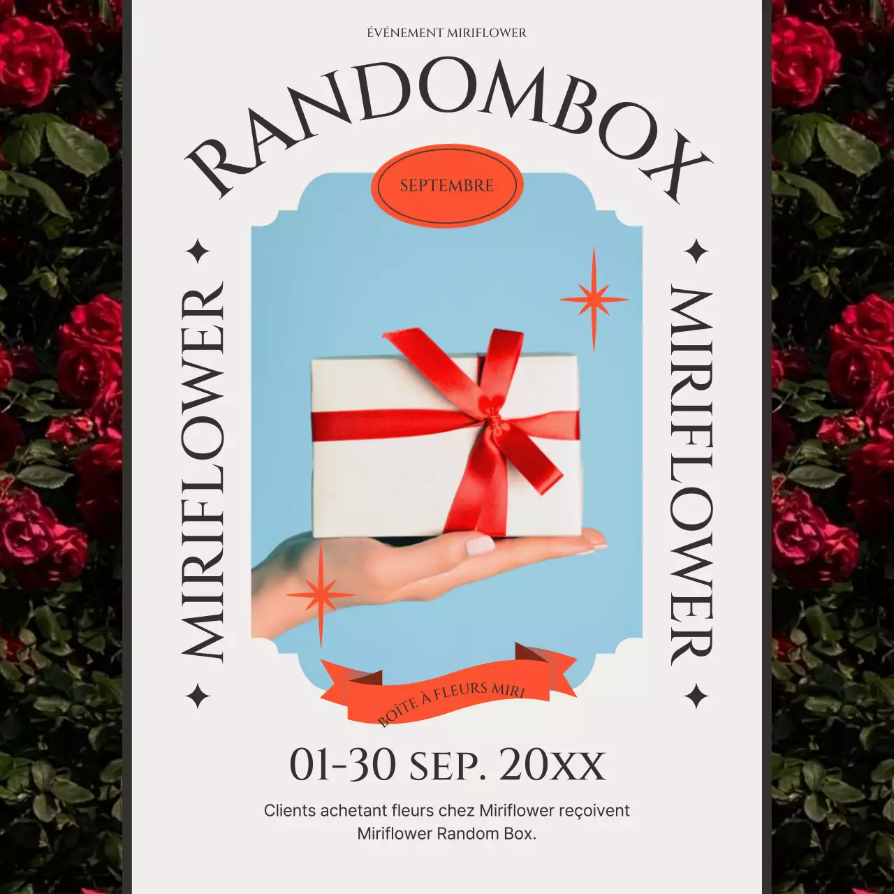 Evénement de la boîte aléatoire du magasin de fleurs rouge et bleu